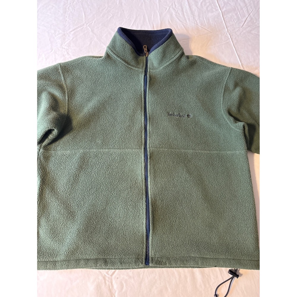 Timberland Fleece Jacket Mens M  Olive Green Excellent Full‎ Zip Mock Neck Logo